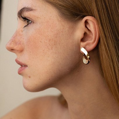 Золотые серьги "Капельки" с фианитами с08521 №6