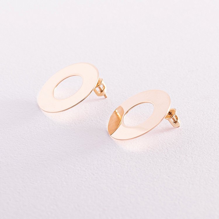 Золотые серьги - пусеты "Зеркальные" с07697 от ювелирного магазина Оникс - 1