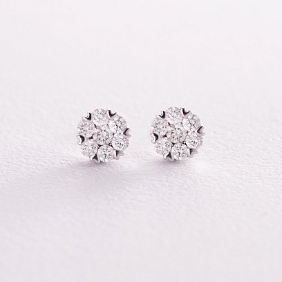 Золотые серьги - пусеты "Сердечки" с бриллиантами сб0224са