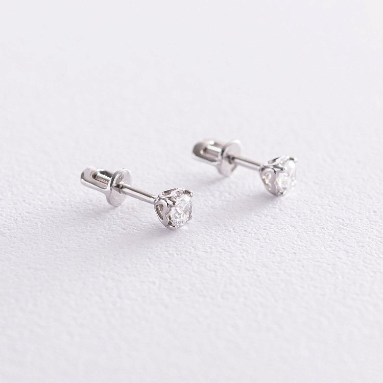 Серьги - пусеты "Сердечки" в белом золоте (фианиты) с06918 от ювелирного магазина Оникс - 3