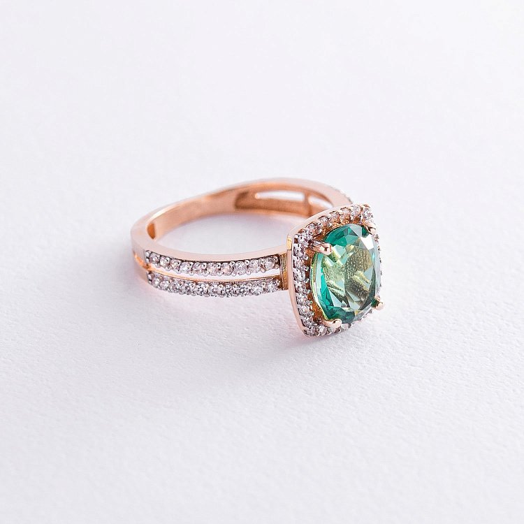 Золотое кольцо с фианитами и празиолитом к04646 от ювелирного магазина Оникс - 3