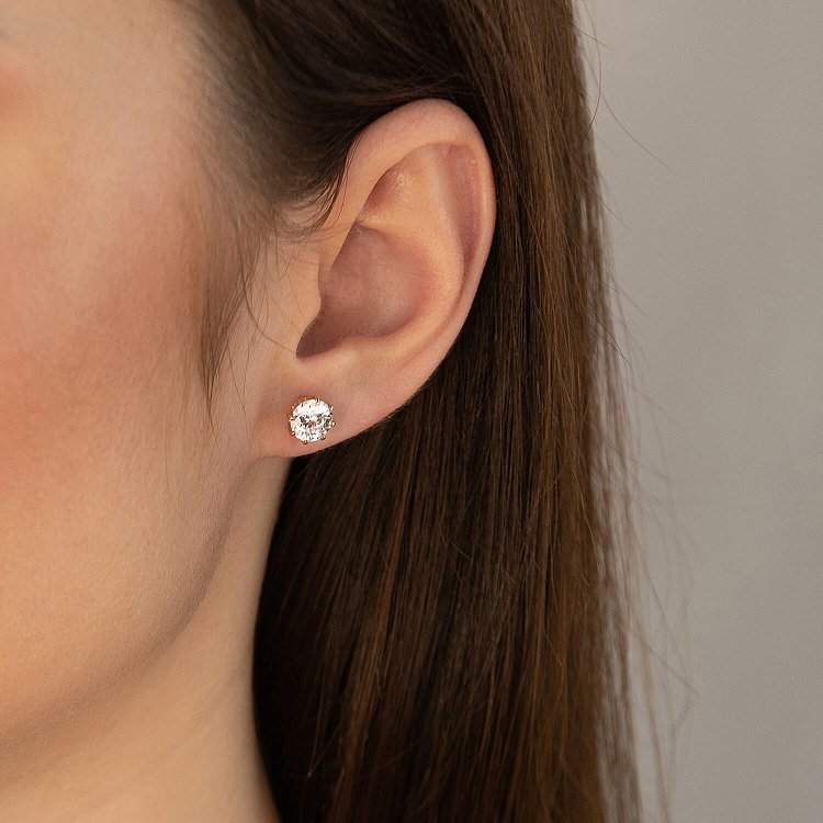 Сережки - пусети з фіанітами (жовте золото) с08301 від ювелірного магазину Онікс - 1