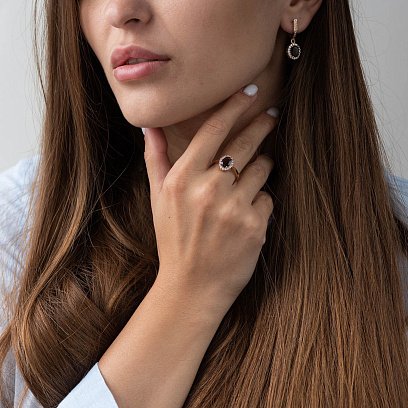 Золоті сережки з димчастими топазами і фіанітами с01487t №2