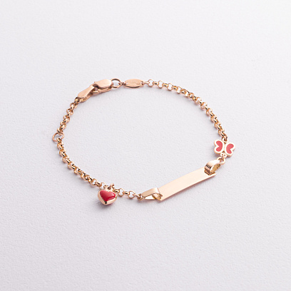 Дитячий золотий браслет "Метелик і сердечко" з емаллю б05617