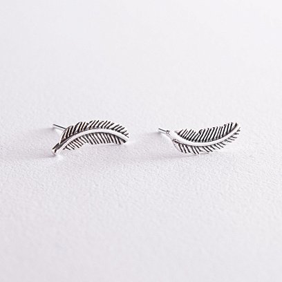 Срібні сережки - пусети "Пір'їнки" 123200