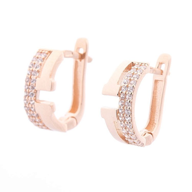 Золотые серьги с фианитами с06138 от ювелирного магазина Оникс - 1