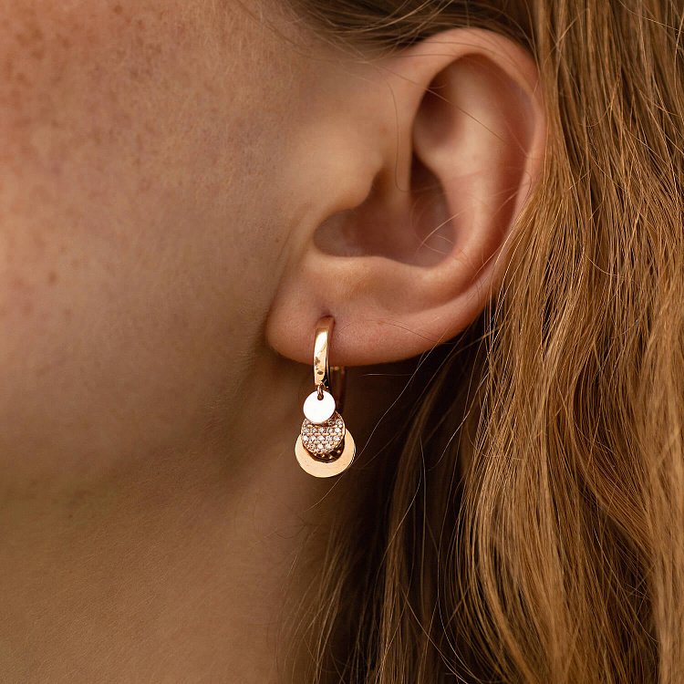 Золоті сережки з монетками (фіаніти) с07345 від ювелірного магазину Онікс - 3