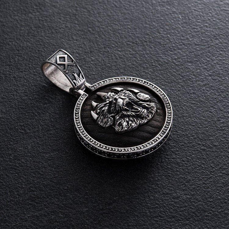 Серебряный кулон "Медведь" с эбеновым деревом и фианитами 947 от ювелирного магазина Оникс - 18