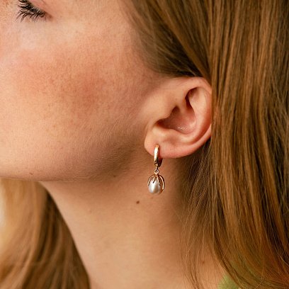 Золоті сережки (культ. прісн. перли) с05190 №2