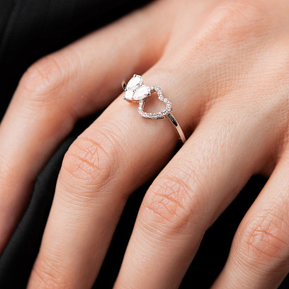 Золотое кольцо "Сердечки" с бриллиантами кб0665va №2