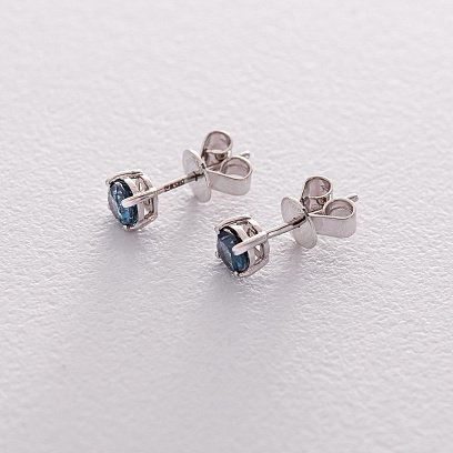 Золоті сережки-пусети (топаз "Лондон блакитний") сб0118gl №4