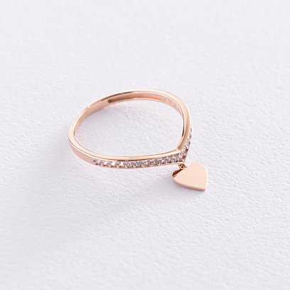 Золотое кольцо "Сердечко" с фианитами к06819 №2