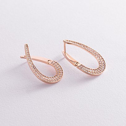 Золоті сережки "Крапельки" з фіанітами с07751 №5