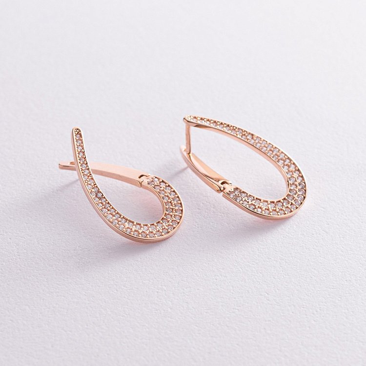 Золоті сережки "Крапельки" з фіанітами с07751 від ювелірного магазину Онікс - 4