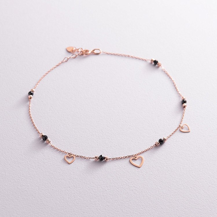 Золотой браслет "Сердечки" (фианиты) на ногу б04905 от ювелирного магазина Оникс