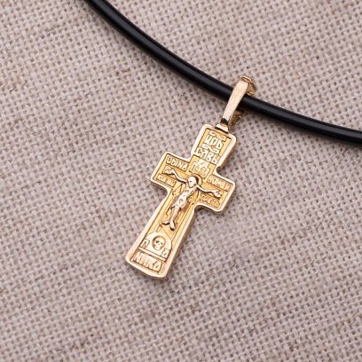 Серебряный православный крестик с позолотой 131796 №4