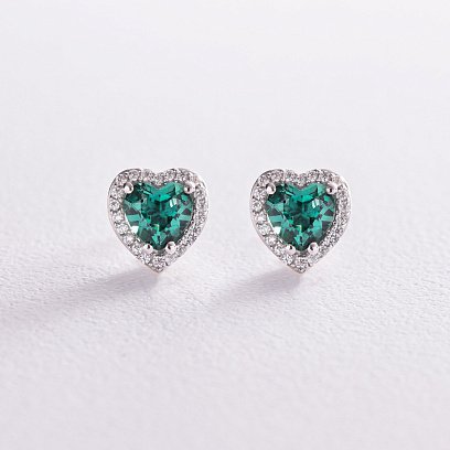 Серебряные серьги - пусеты "Сердечко" с кварцом и фианитами 2477/1р-QGR №2