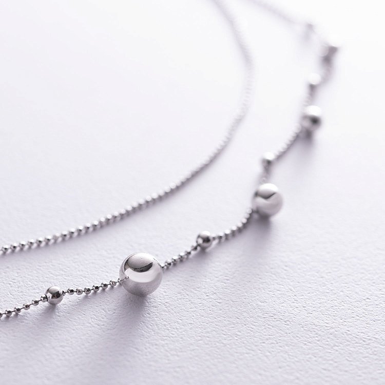 Двойное серебряное колье "Шарики" 181083 от ювелирного магазина Оникс - 4