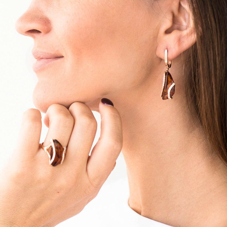 Золоті сережки (бурштин, фіаніти) с05375 від ювелірного магазину Онікс - 3