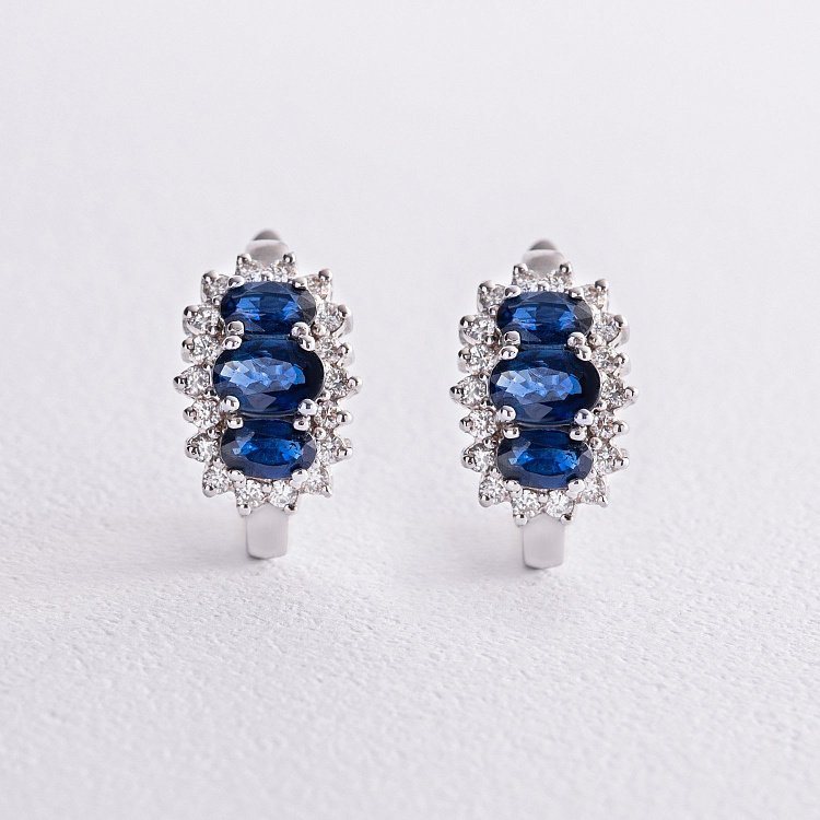 Золотые серьги с бриллиантами и сапфирами с2189 от ювелирного магазина Оникс - 2