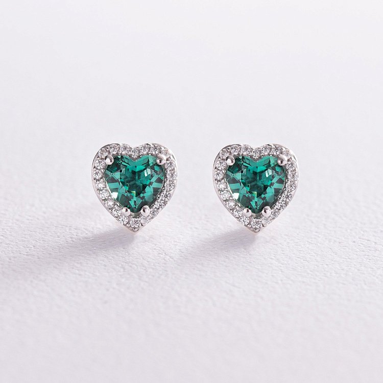 Серебряные серьги - пусеты "Сердечко" с кварцом и фианитами 2477/1р-QGR от ювелирного магазина Оникс - 4