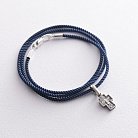 Шелковый синий шнурок с гладкой серебряной застежкой (2мм) 18496 от ювелирного магазина Оникс - 1