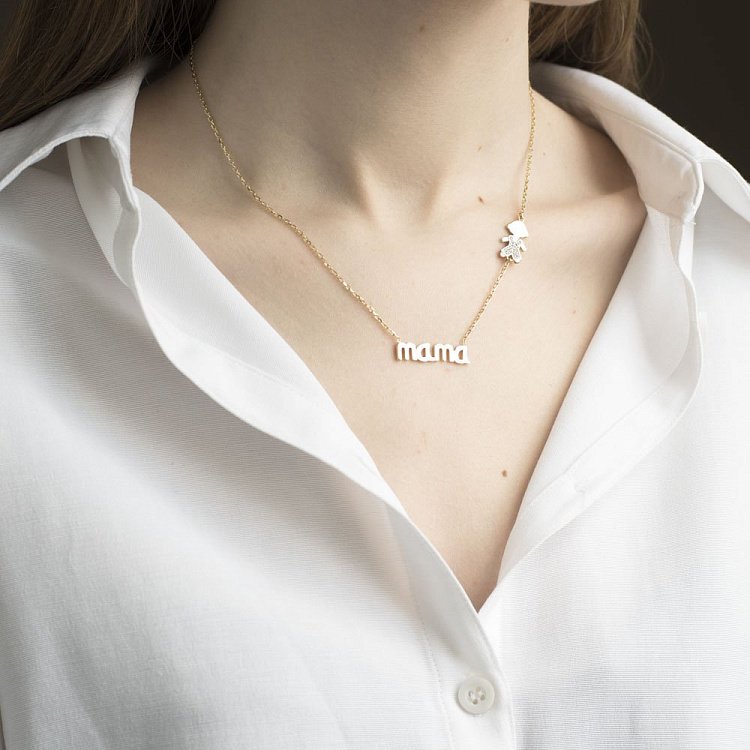 Золотое колье "Mама" с мальчиком (фианит) кол01011 от ювелирного магазина Оникс - 3