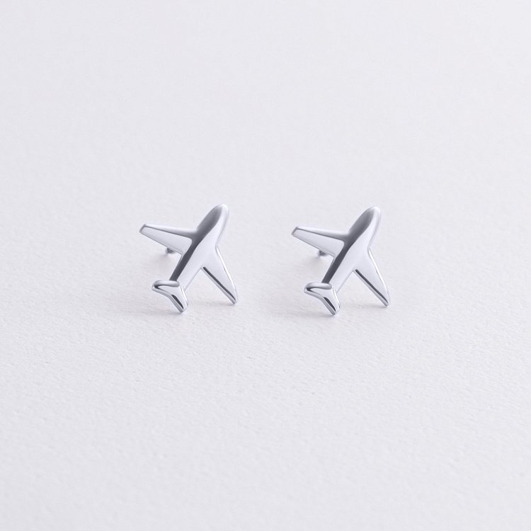 Сережки - пусети "Літак" (біле золото) с09197 від ювелірного магазину Онікс