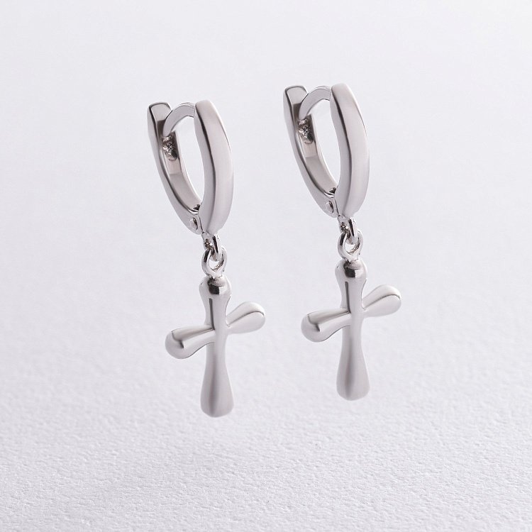 Срібні сережки "Хрестики" 122201 від ювелірного магазину Онікс