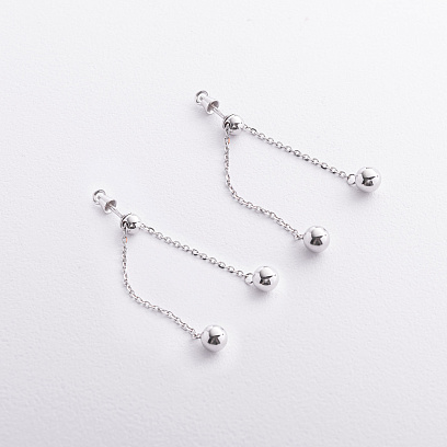 Сережки - пусети з кульками на ланцюжку (біле золото) 580142в №3