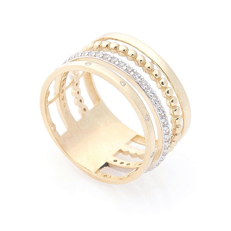 Золота каблучка з фіанітами к05683 від ювелірного магазину Онікс