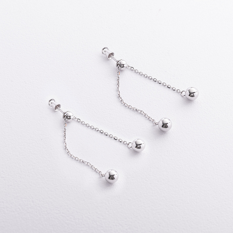 Сережки - пусети з кульками на ланцюжку (біле золото) 580142в від ювелірного магазину Онікс - 2