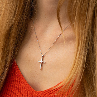 Крестик с бриллиантами (белое золото) пб0356cha №2