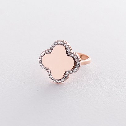 Золотое кольцо "Клевер" с фианитами к06219