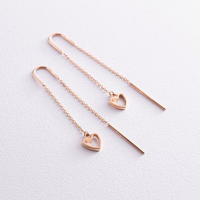 Сережки - протяжки "Сердечки" у червоному золоті с07957