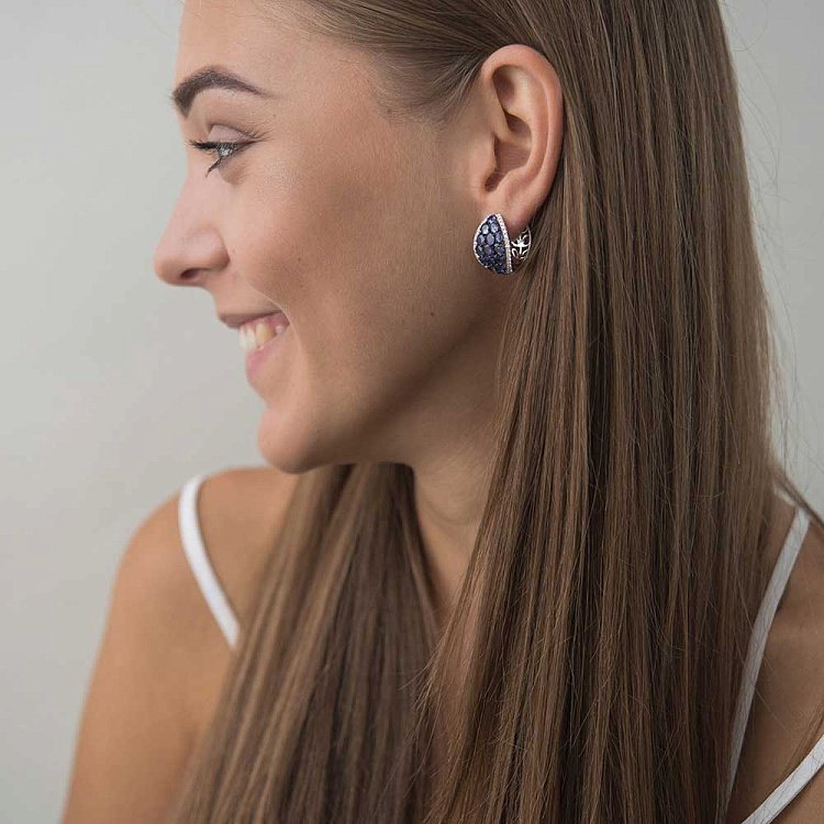 Золотые серьги с синими сапфирами и бриллиантами MR16801Egm от ювелирного магазина Оникс - 4