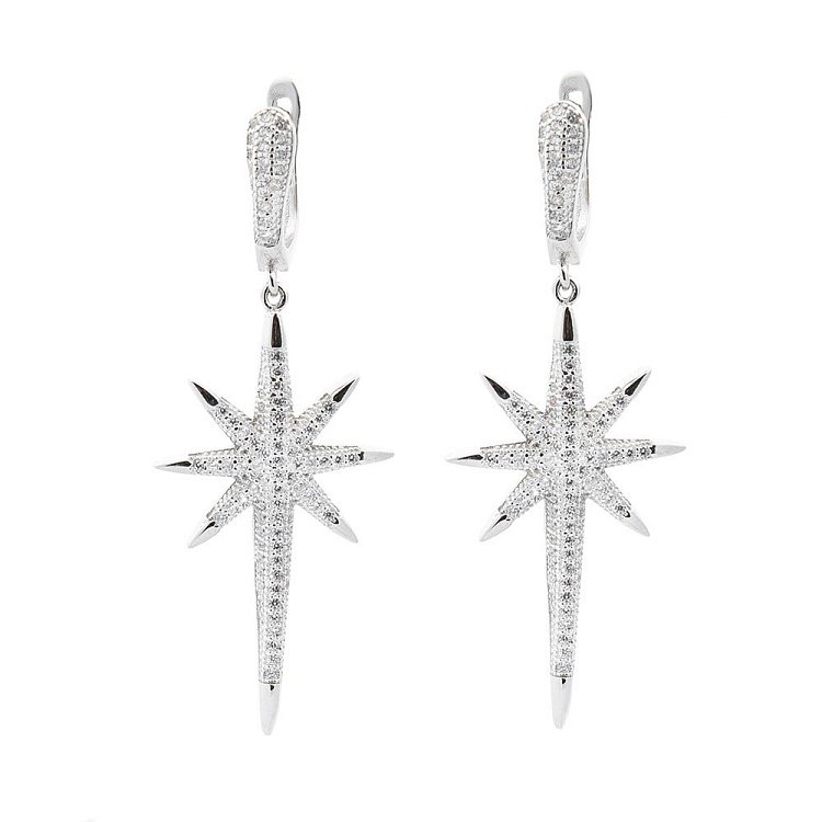 Серебряные серьги "Звездочка" с фианитами 121721 от ювелирного магазина Оникс - 4