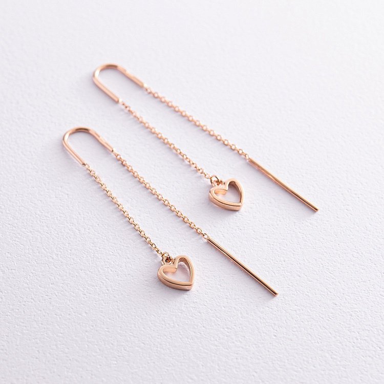 Сережки - протяжки "Сердечки" у червоному золоті с07957 від ювелірного магазину Онікс