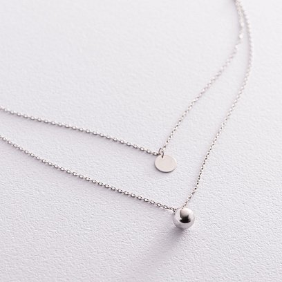 Подвійне кольє "Куля і монетка" в білому золоті кол01893 №3