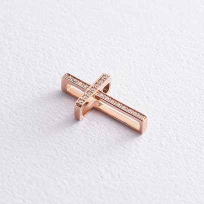 Хрестик у червоному золоті з діамантами 16552421