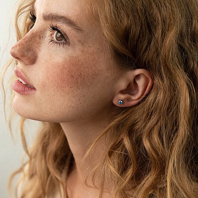 Срібні сережки - пусети (блакитне та жовте каміння) 502 №5