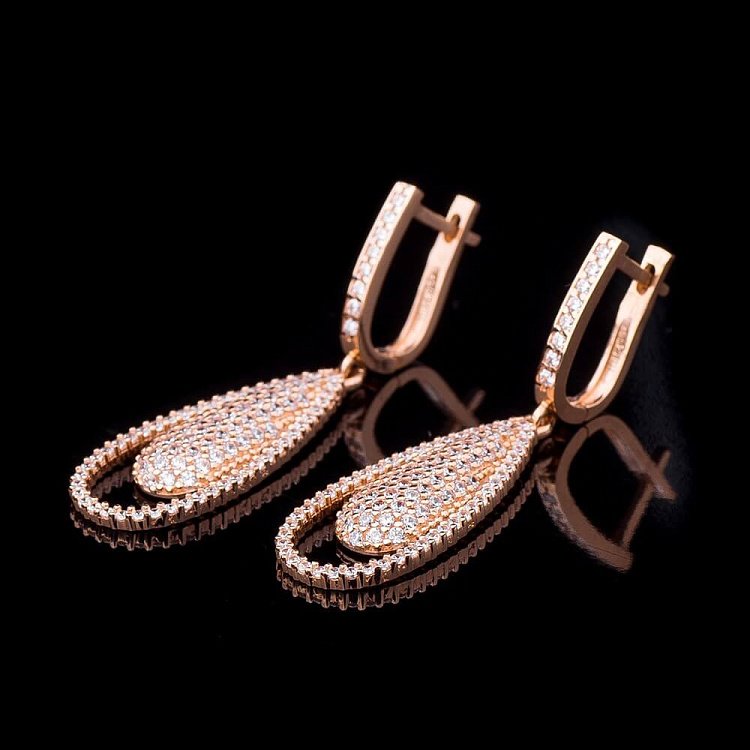 Серьги "Капельки" с фианитами с01465 от ювелирного магазина Оникс - 3