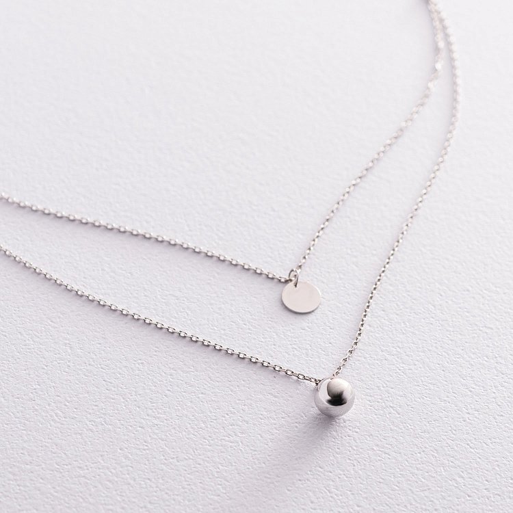 Подвійне кольє "Куля і монетка" в білому золоті кол01893 від ювелірного магазину Онікс - 2