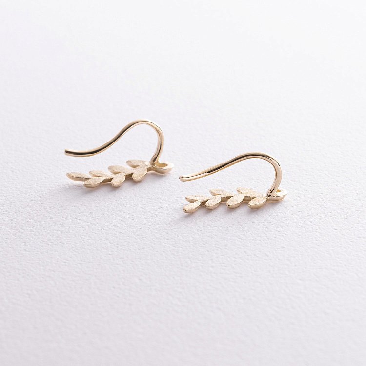 Серьги - клаймберы "Веточки" в желтом золоте с08556 от ювелирного магазина Оникс - 5