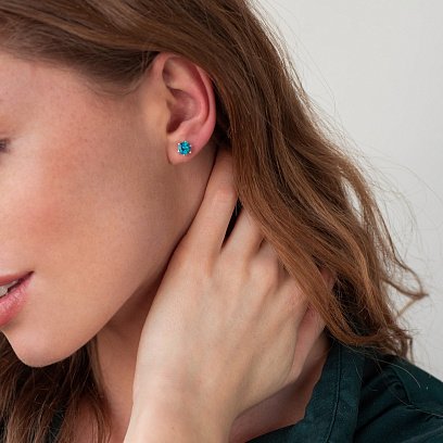 Серебряные серьги - пусеты (синт. топаз Лондон) 121979 №2