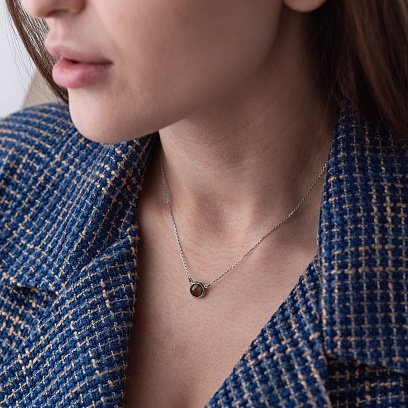 Серебряное колье с дымчатым топазом 18846 №2