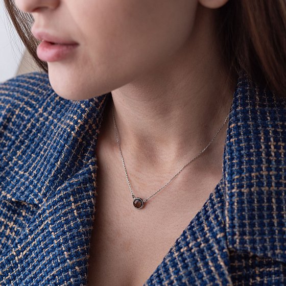 Серебряное колье с дымчатым топазом 18846 №2