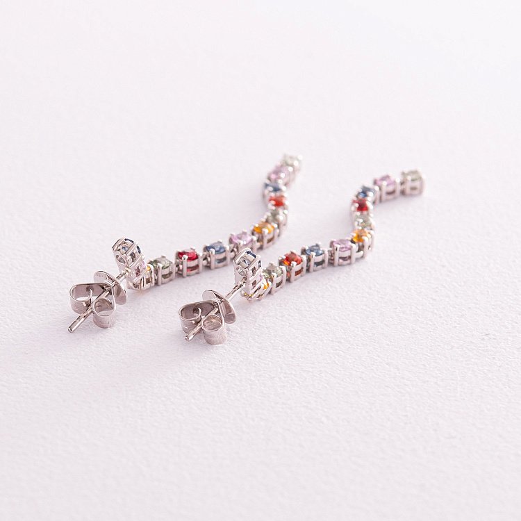 Золотые серьги - пусеты с разноцветными сапфирами сб0427gl от ювелирного магазина Оникс - 4