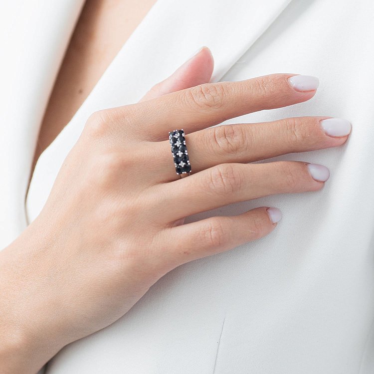 Золота каблучка з діамантами і сапфірами к348he від ювелірного магазину Онікс - 1