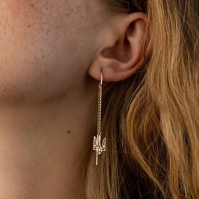 Сережки - протяжки "Герб України - Тризуб" (червоне золото) с07956 №4